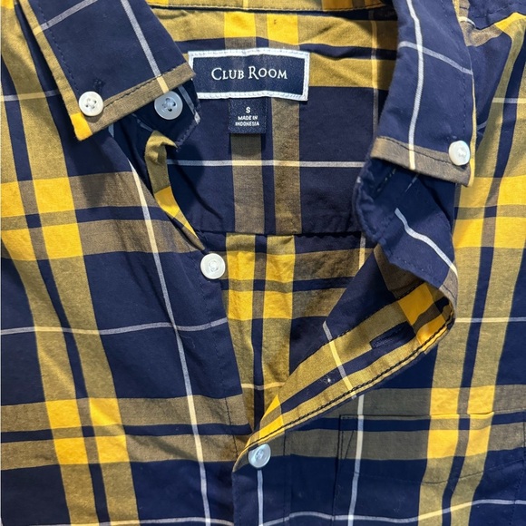 Club Room Men's Blue and Yellow Checkered Shirt - Picture 2 of 5